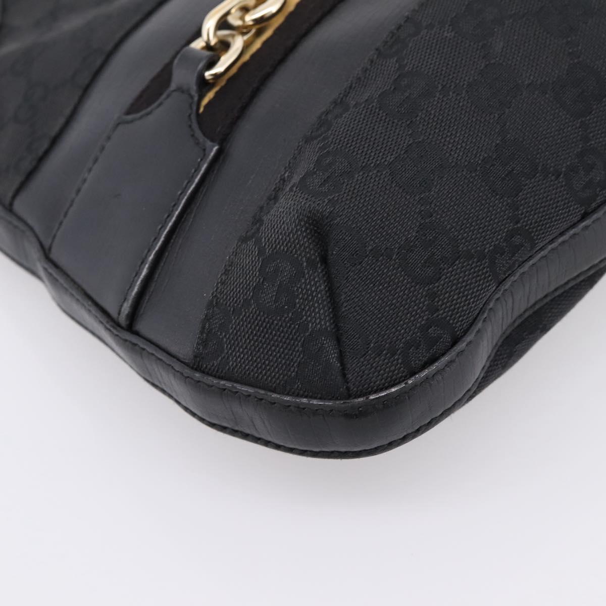GUCCI Horsebit GG Canvas Shoulder Bag Black Gold 137388 Auth 205178V