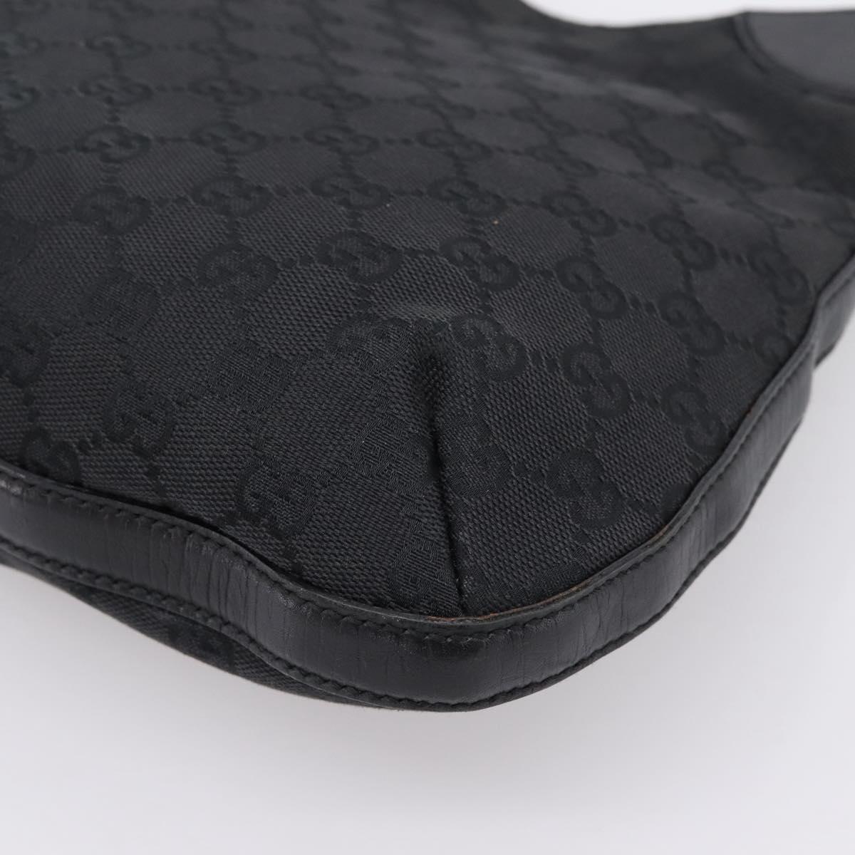 GUCCI Horsebit GG Canvas Shoulder Bag Black Gold 137388 Auth 205178V