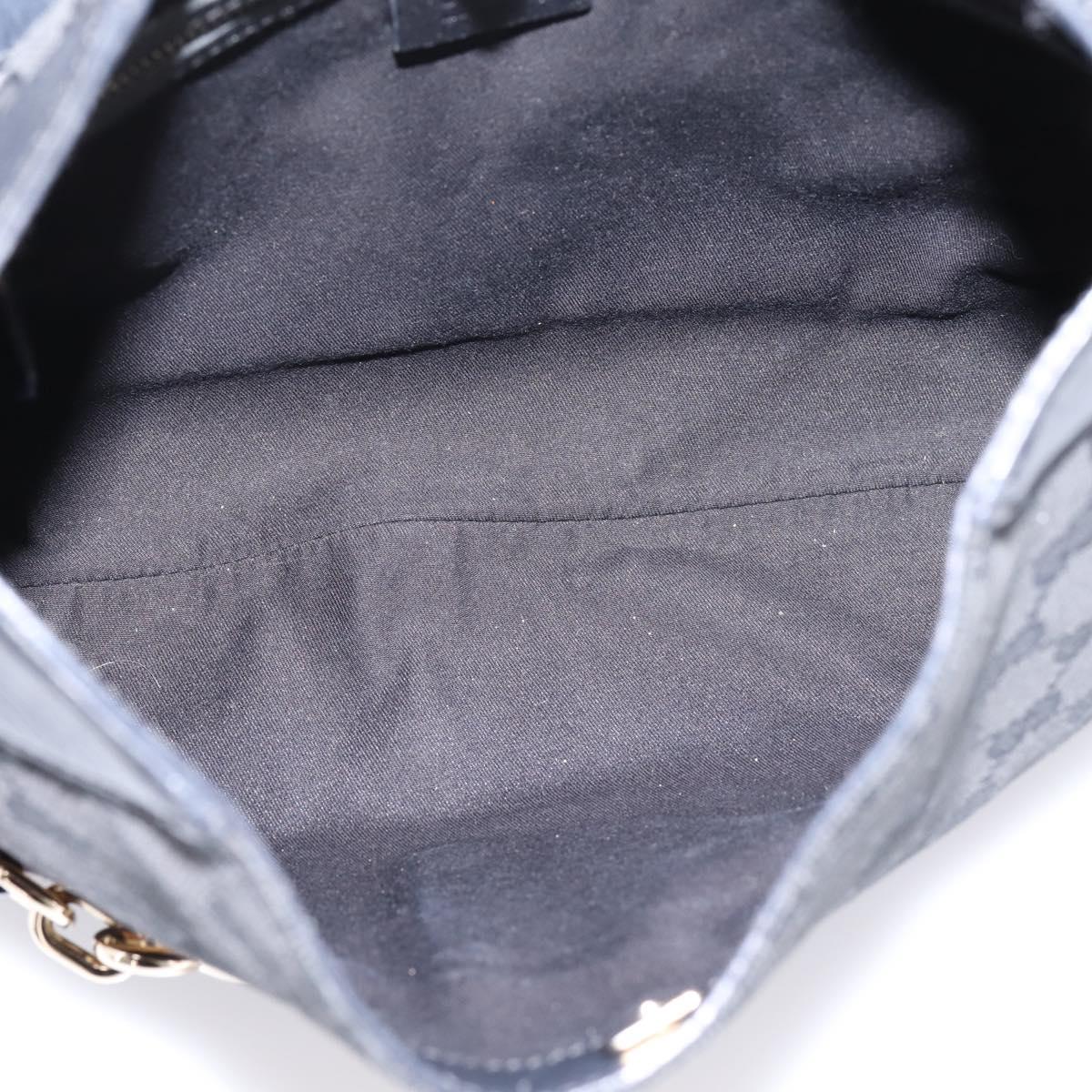 GUCCI Horsebit GG Canvas Shoulder Bag Black Gold 137388 Auth 205178V