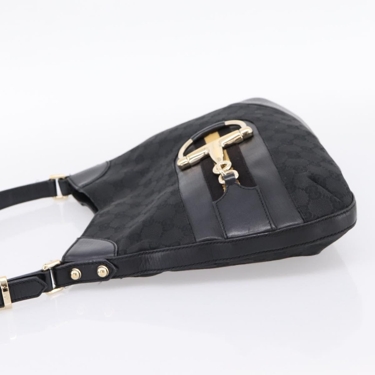 GUCCI Horsebit GG Canvas Shoulder Bag Black Gold 137388 Auth 205178V