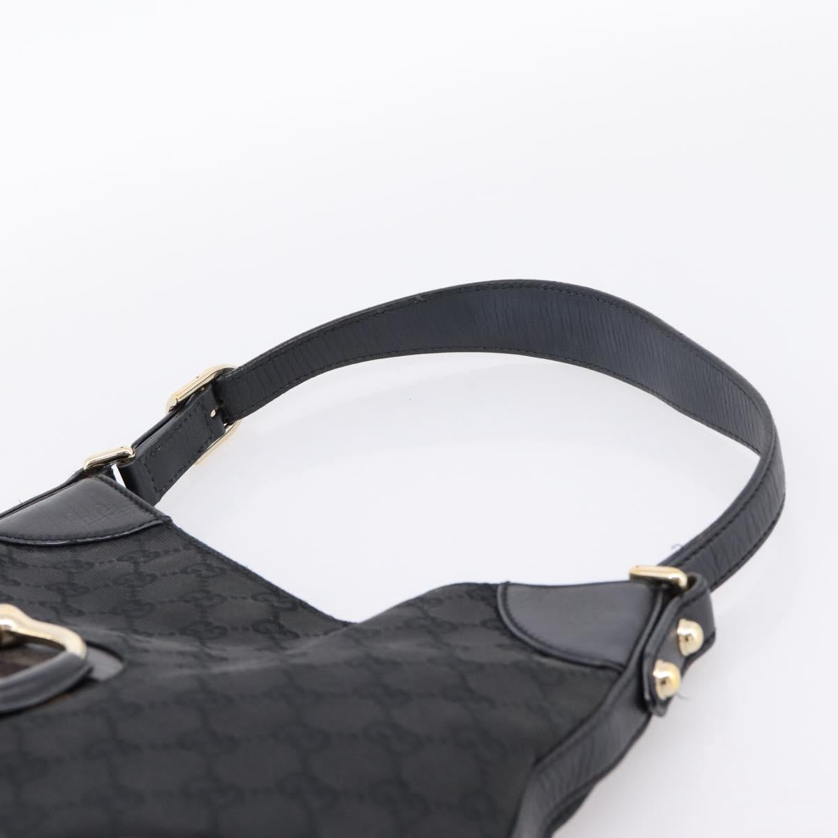 GUCCI Horsebit GG Canvas Shoulder Bag Black Gold 137388 Auth 205178V