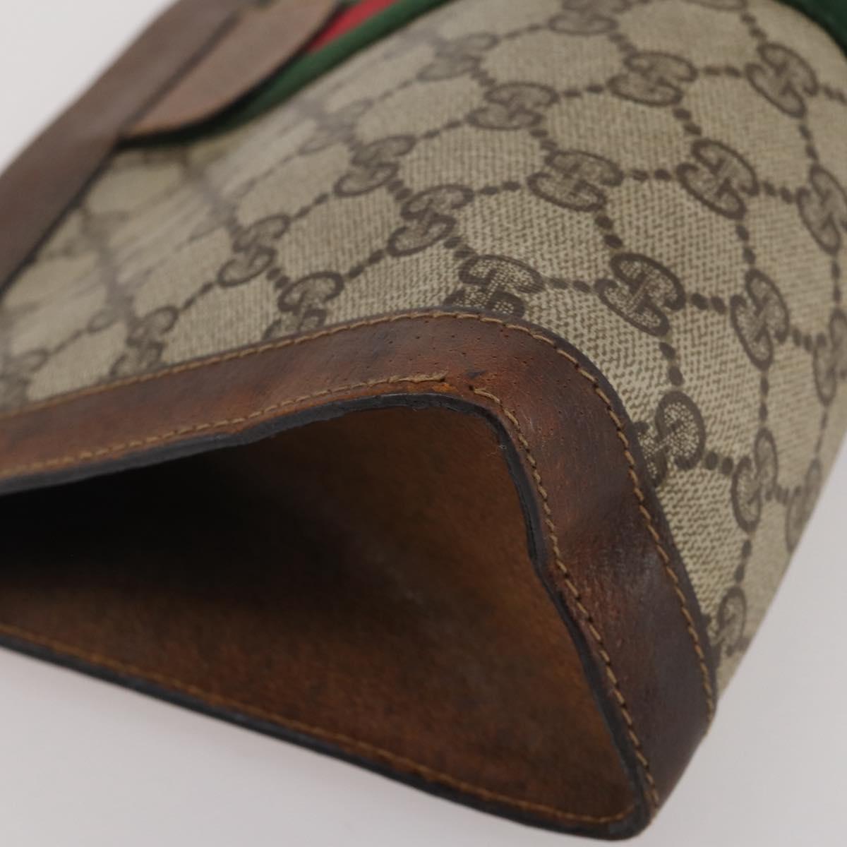 GUCCI GG Supreme Web Sherry Line Clutch Bag PVC Beige Auth 205187