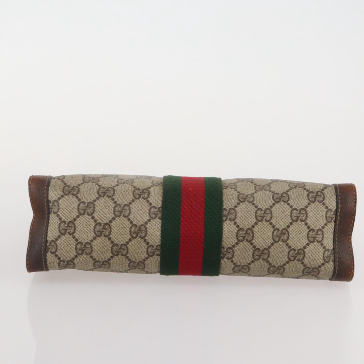 GUCCI GG Supreme Web Sherry Line Clutch Bag PVC Beige Auth 205187