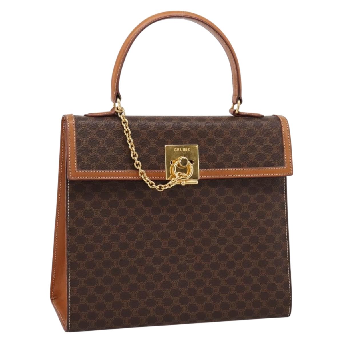 CELINE Macadam Canvas Hand Bag PVC Leather Brown Gold Auth 205190V