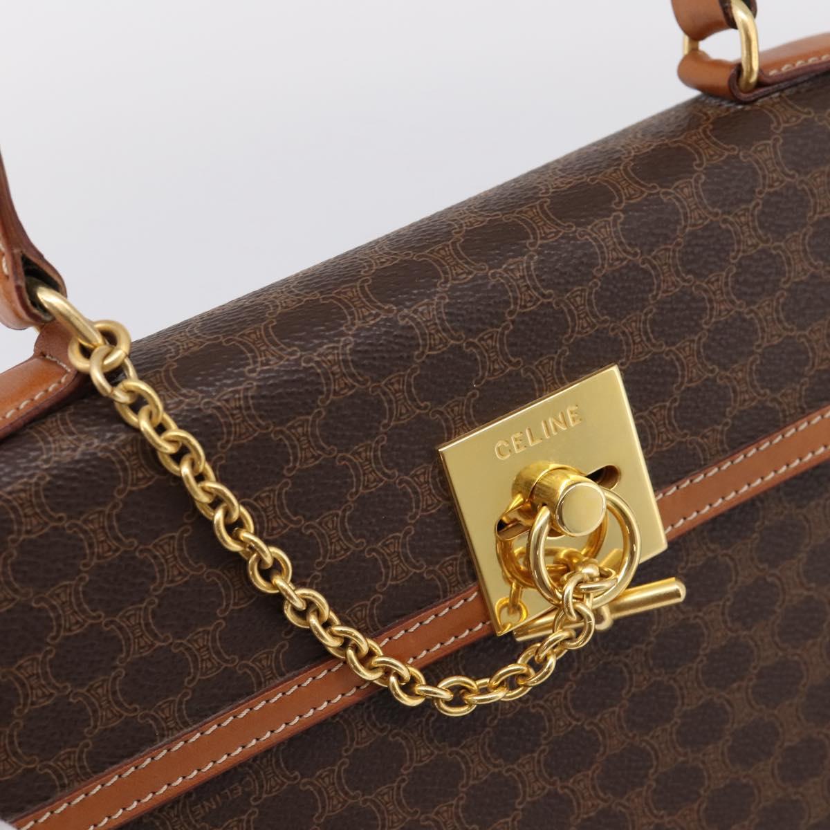 CELINE Macadam Canvas Hand Bag PVC Leather Brown Gold Auth 205190V