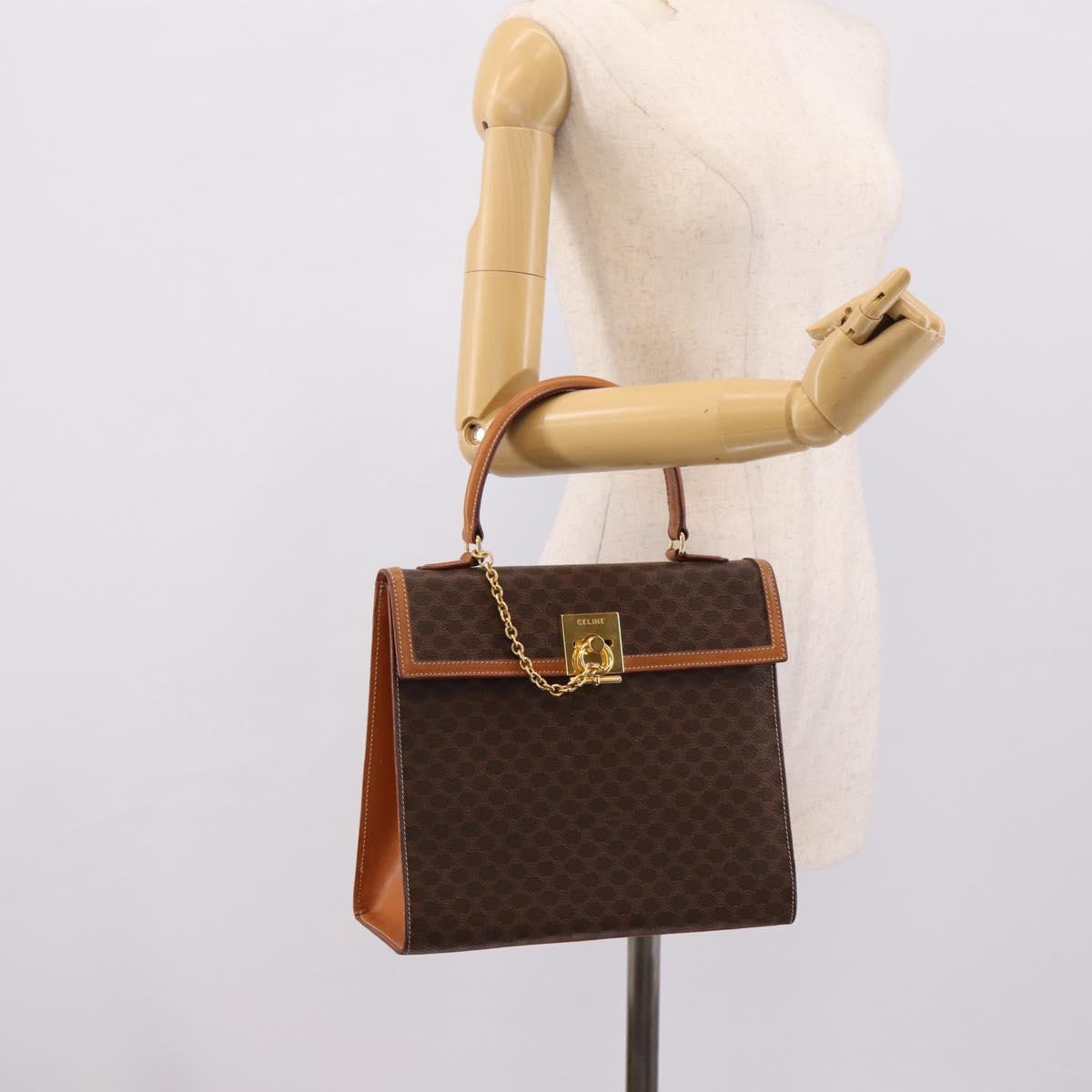 CELINE Macadam Canvas Hand Bag PVC Leather Brown Gold Auth 205190V