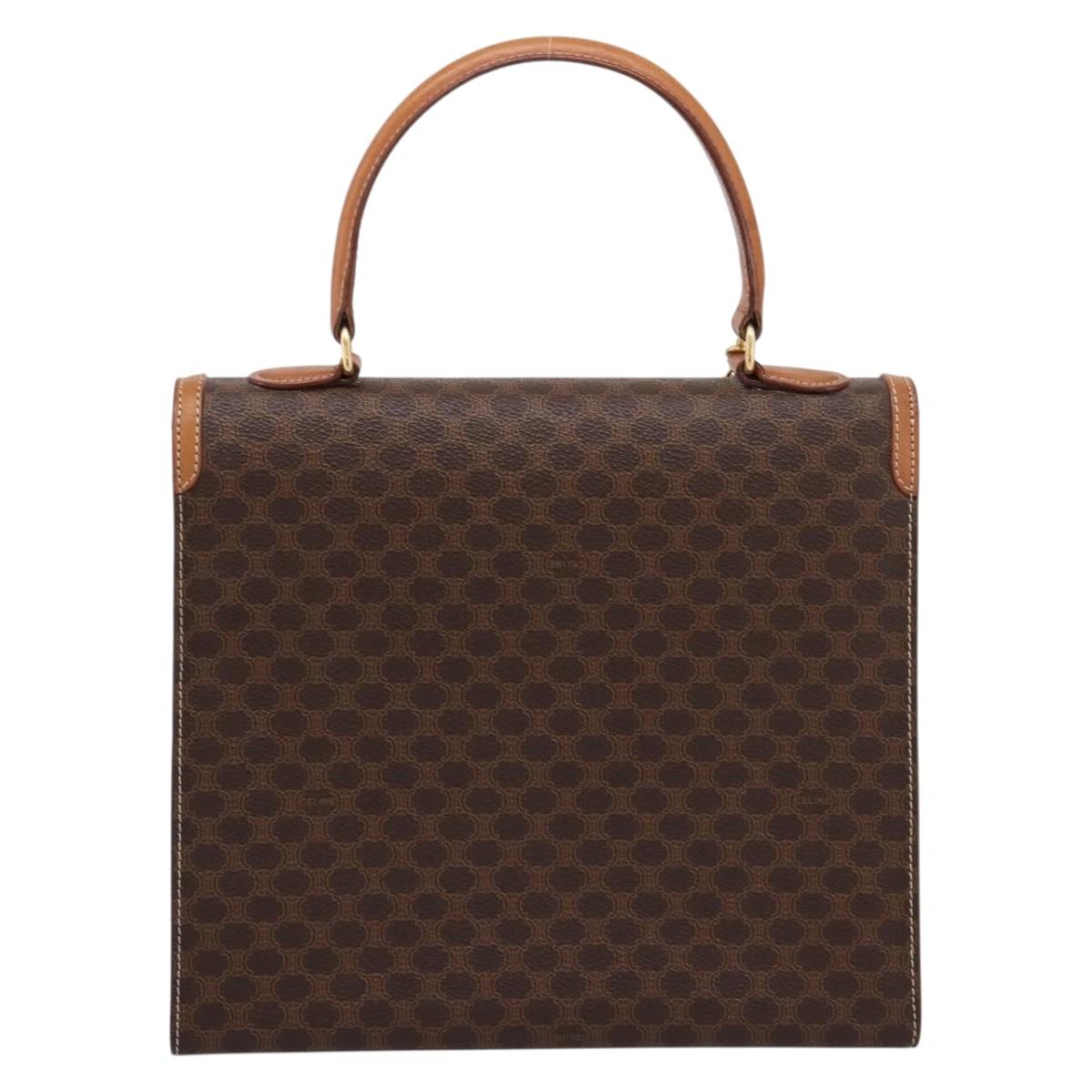CELINE Macadam Canvas Hand Bag PVC Leather Brown Gold Auth 205190V