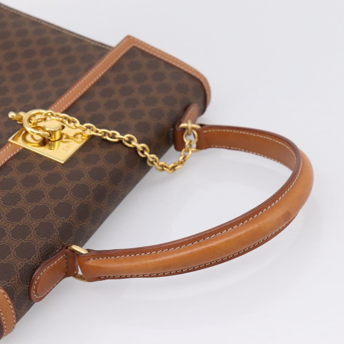 CELINE Macadam Canvas Hand Bag PVC Leather Brown Gold Auth 205190V