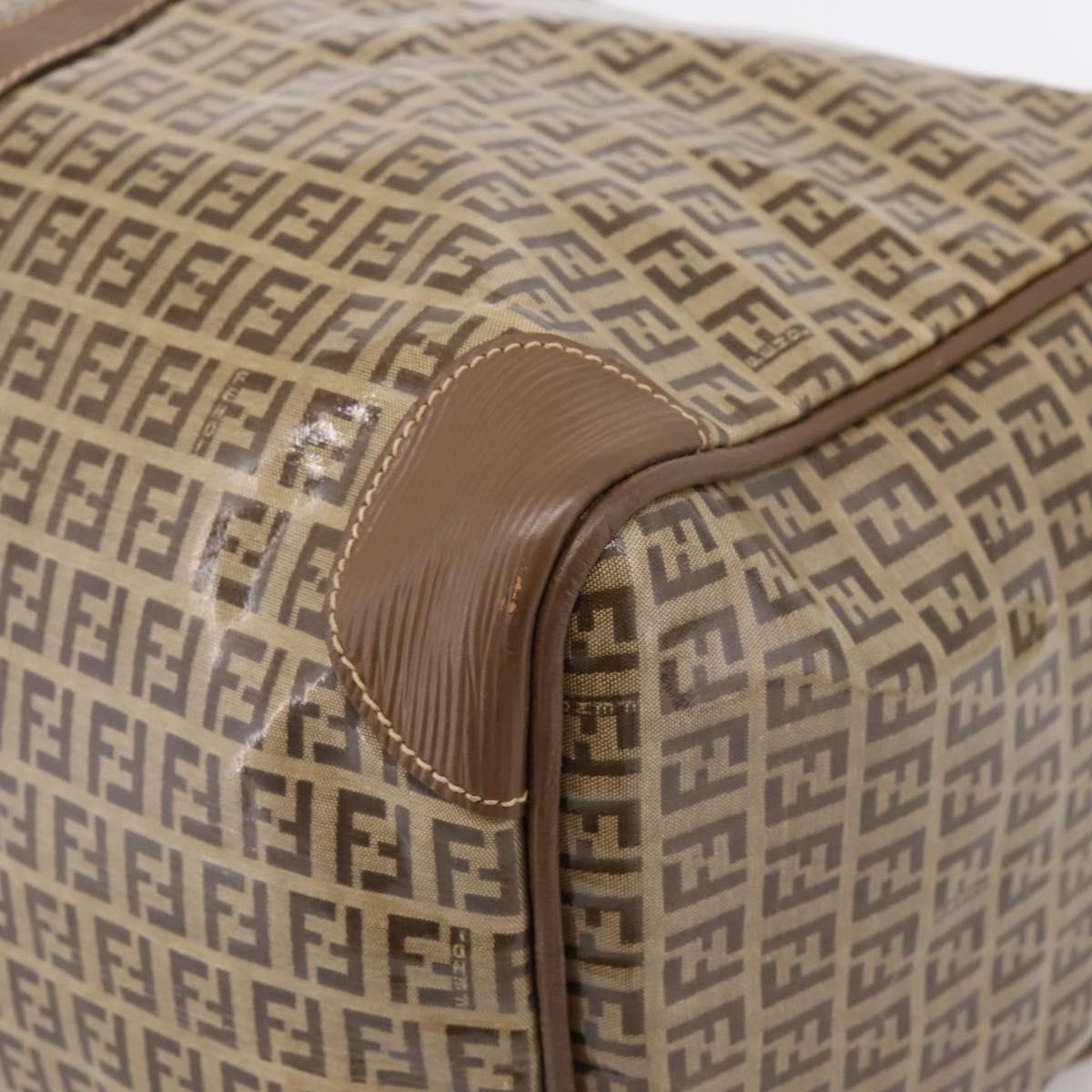 FENDI Zucchino Canvas Boston Bag Coated Canvas Beige Gold Auth 205191