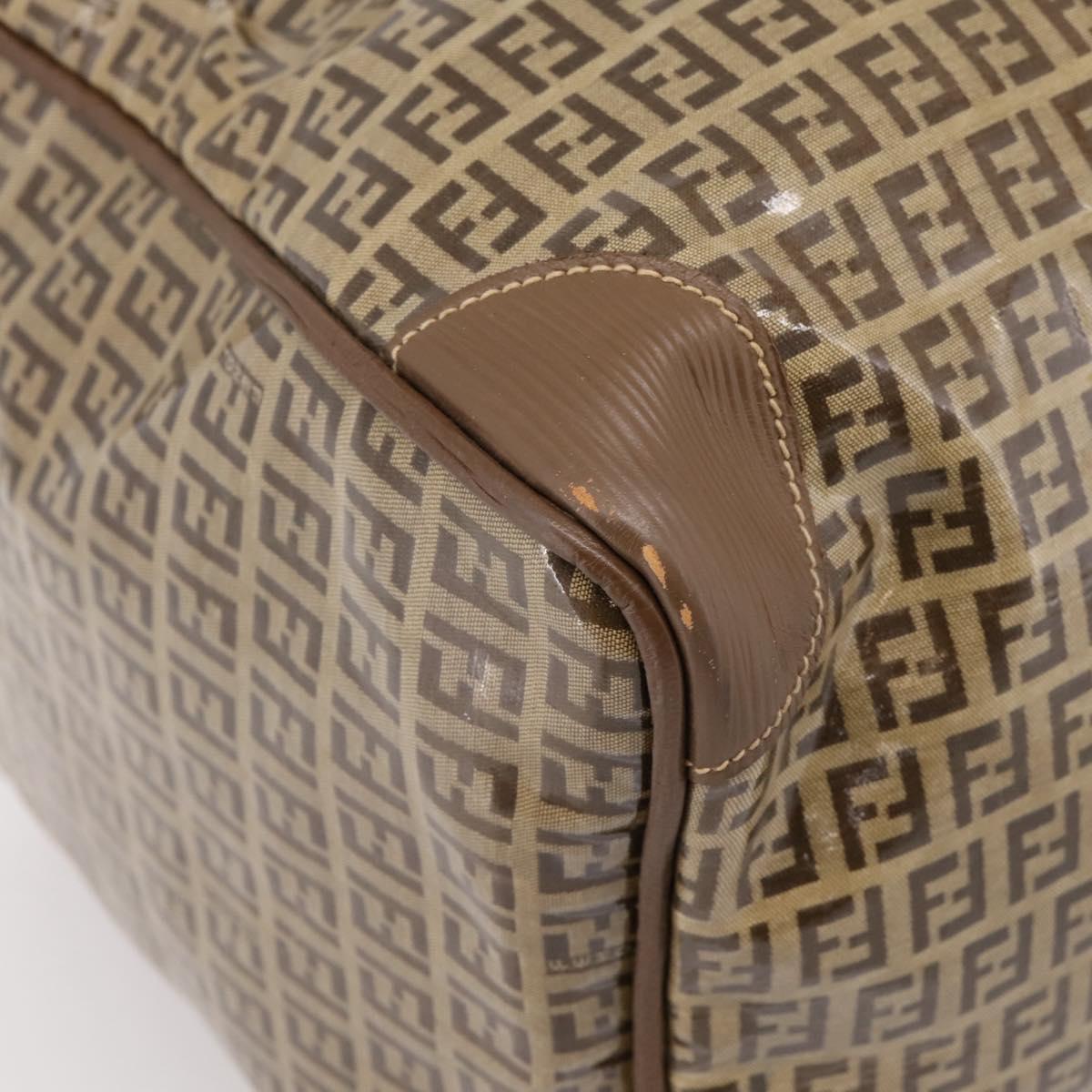 FENDI Zucchino Canvas Boston Bag Coated Canvas Beige Gold Auth 205191