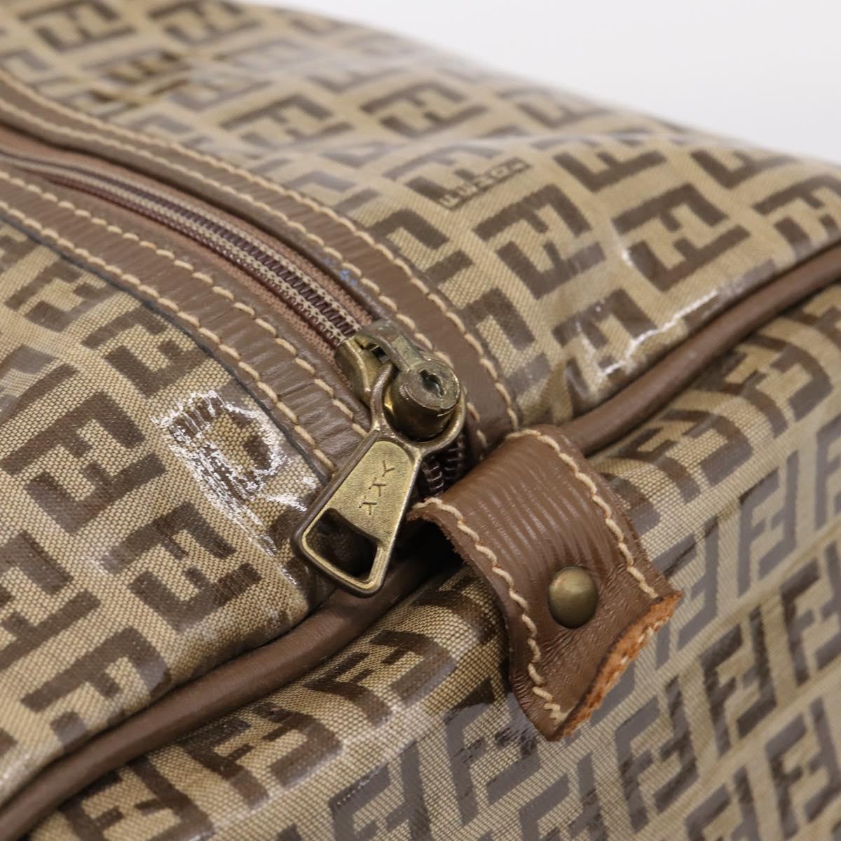FENDI Zucchino Canvas Boston Bag Coated Canvas Beige Gold Auth 205191