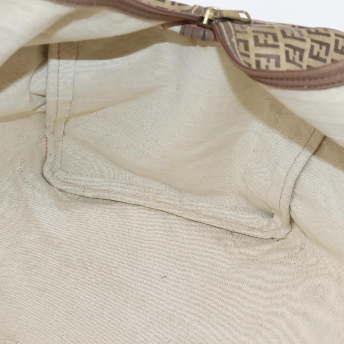 FENDI Zucchino Canvas Boston Bag Coated Canvas Beige Gold Auth 205191