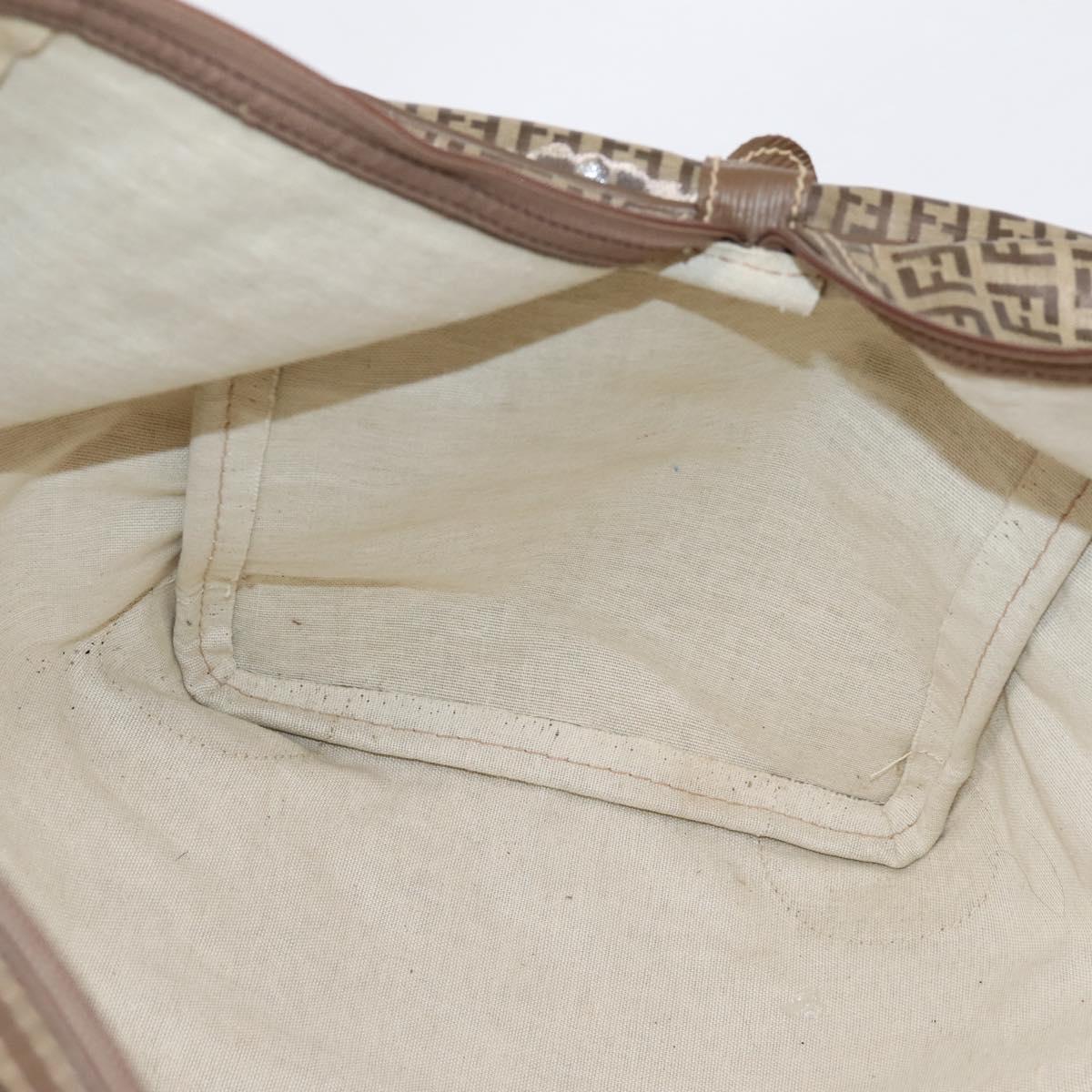 FENDI Zucchino Canvas Boston Bag Coated Canvas Beige Gold Auth 205191