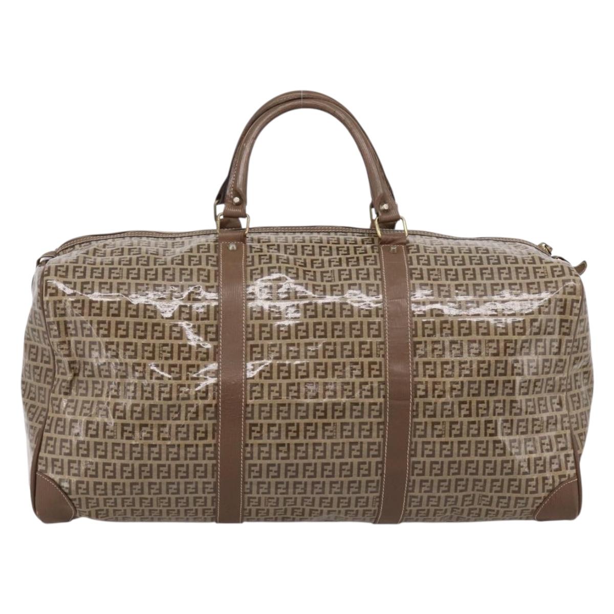 FENDI Zucchino Canvas Boston Bag Coated Canvas Beige Gold Auth 205191