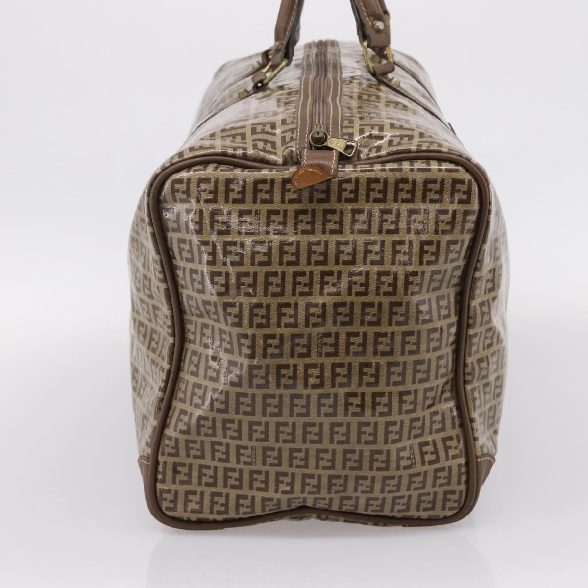 FENDI Zucchino Canvas Boston Bag Coated Canvas Beige Gold Auth 205191