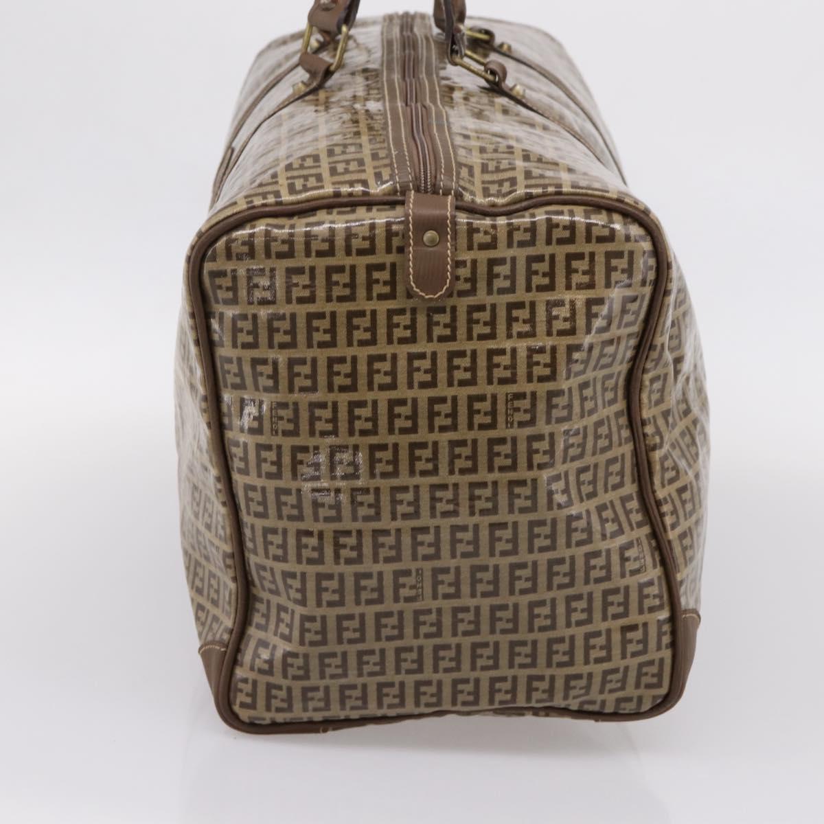 FENDI Zucchino Canvas Boston Bag Coated Canvas Beige Gold Auth 205191