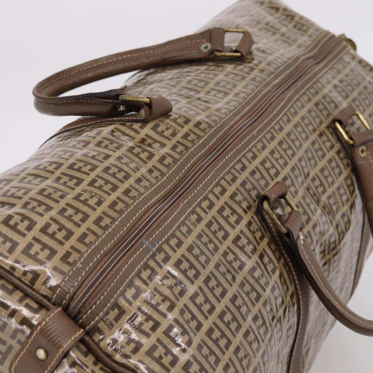 FENDI Zucchino Canvas Boston Bag Coated Canvas Beige Gold Auth 205191