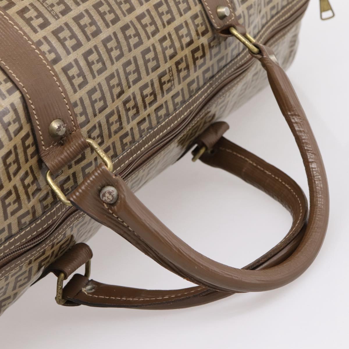 FENDI Zucchino Canvas Boston Bag Coated Canvas Beige Gold Auth 205191