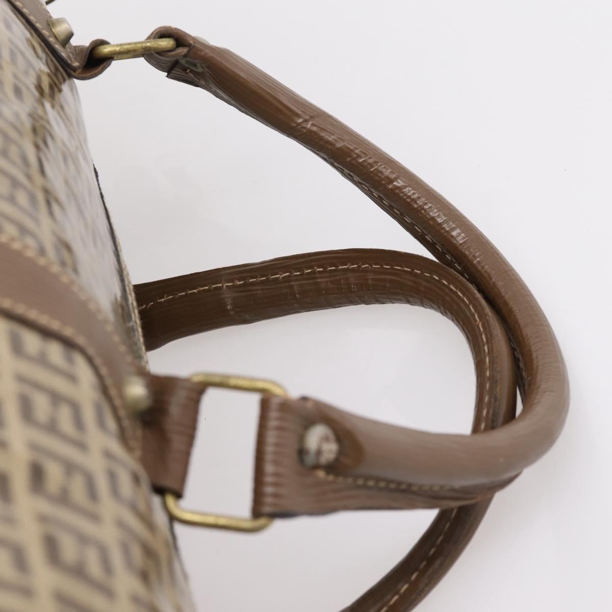 FENDI Zucchino Canvas Boston Bag Coated Canvas Beige Gold Auth 205191