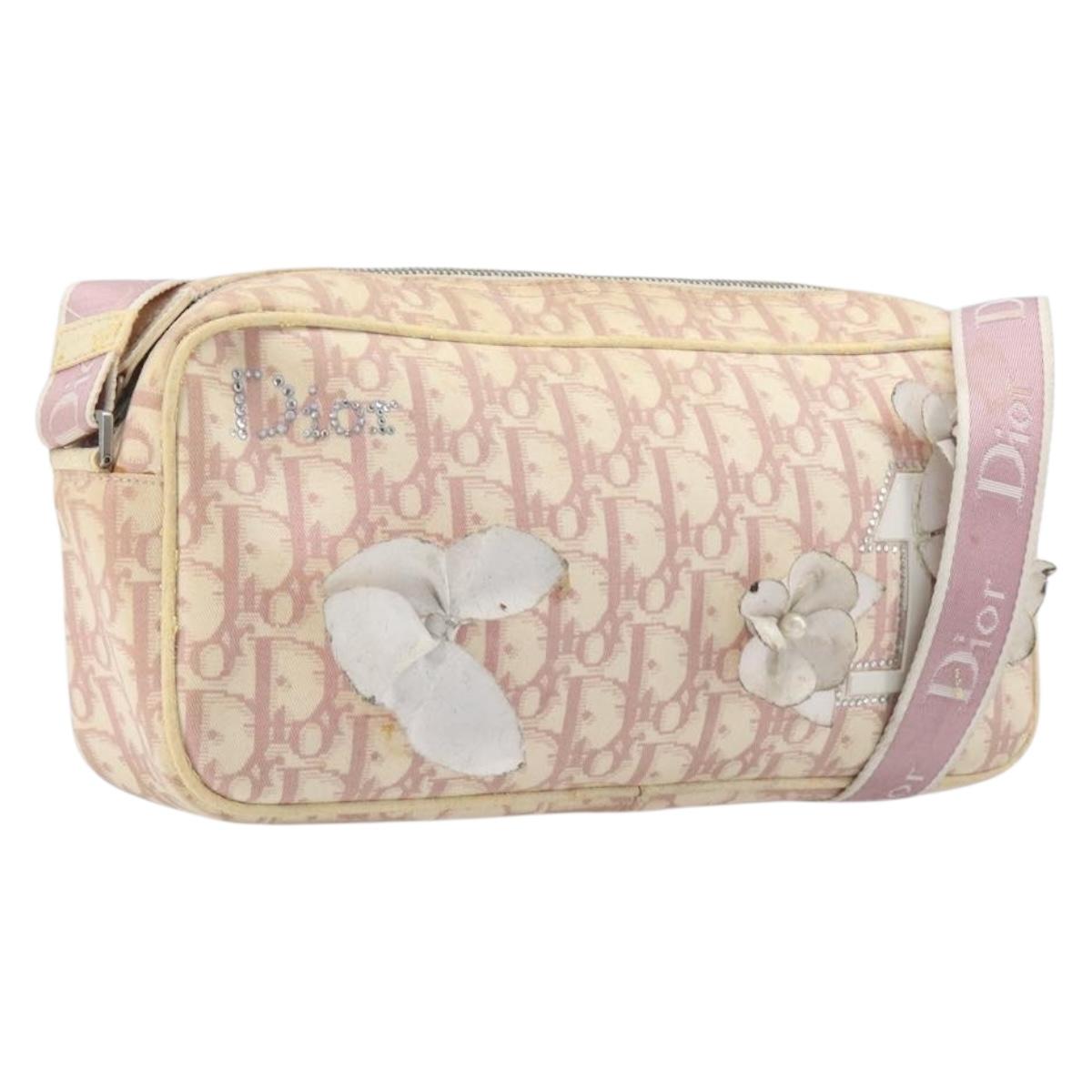 Christian Dior Trotter Canvas Shoulder Bag PVC Pink Silver Auth 205193