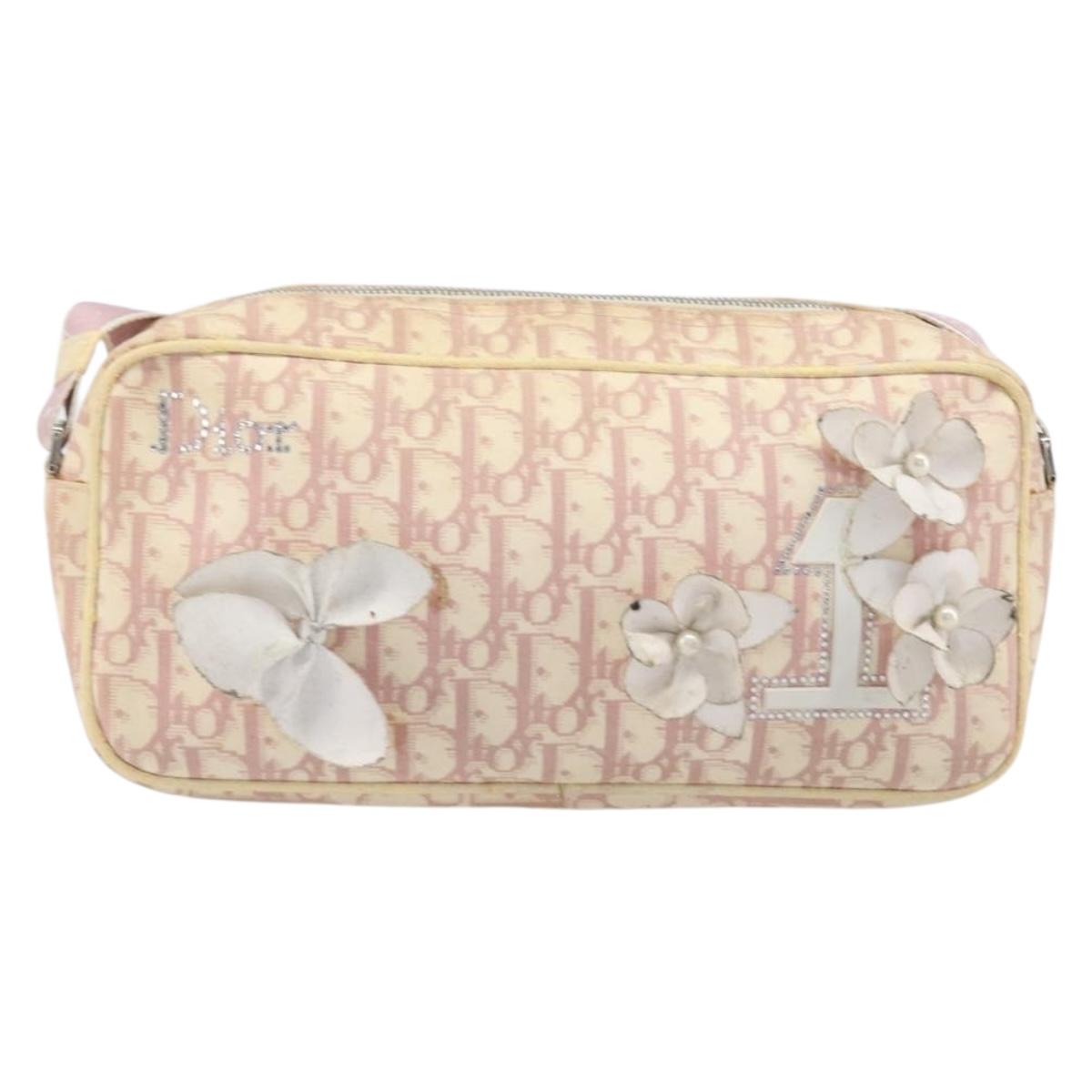 Christian Dior Trotter Canvas Shoulder Bag PVC Pink Silver Auth 205193