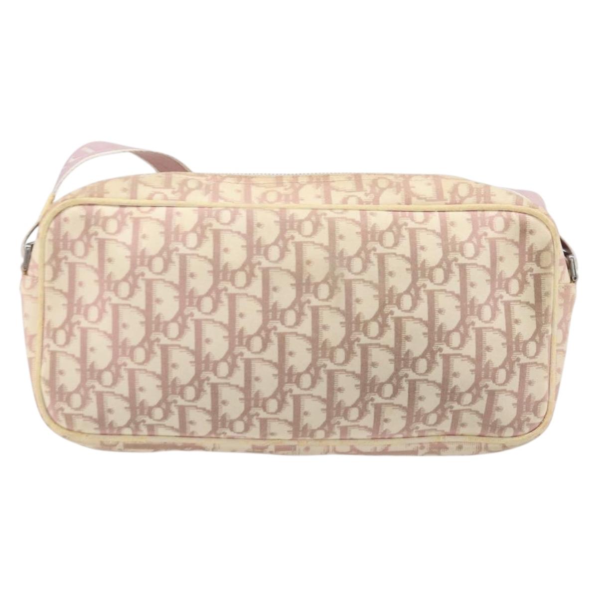 Christian Dior Trotter Canvas Shoulder Bag PVC Pink Silver Auth 205193