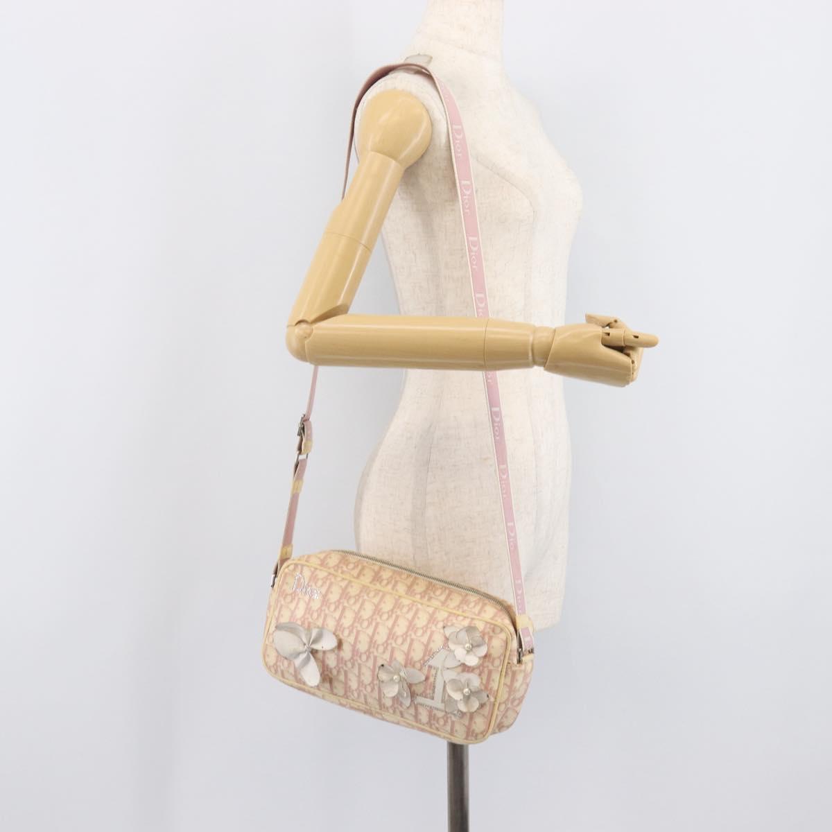 Christian Dior Trotter Canvas Shoulder Bag PVC Pink Silver Auth 205193