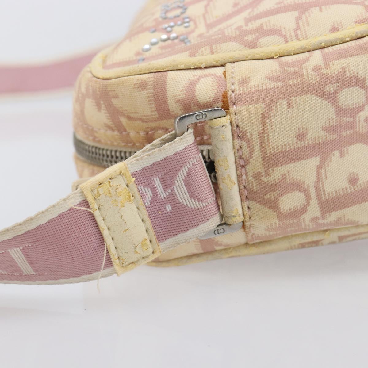 Christian Dior Trotter Canvas Shoulder Bag PVC Pink Silver Auth 205193
