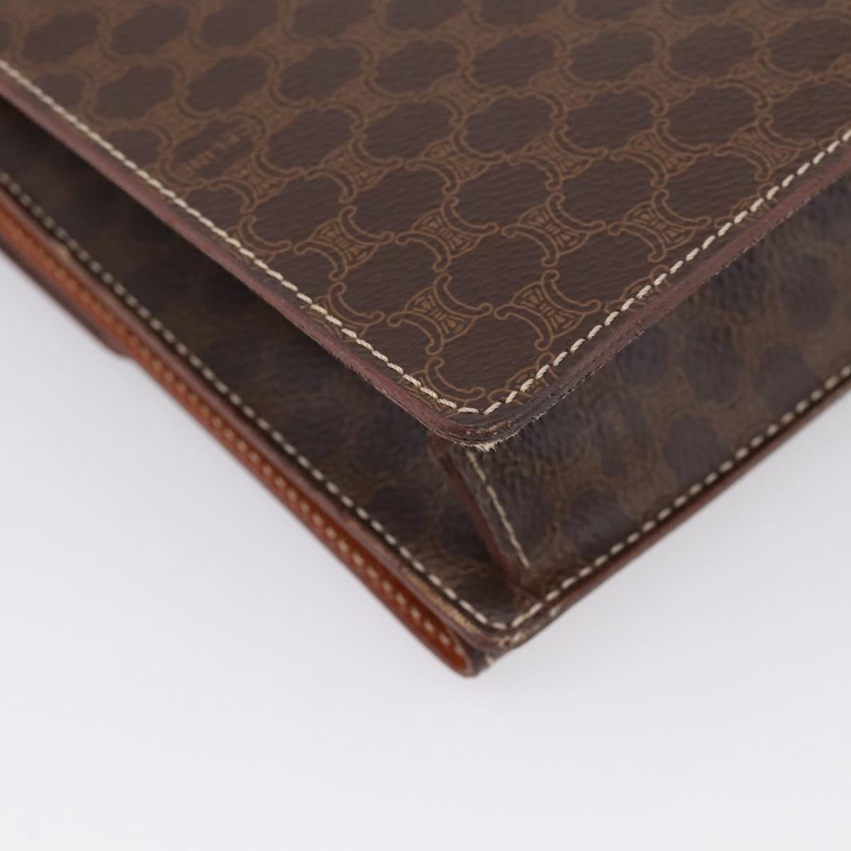 CELINE Macadam Canvas Clutch Bag PVC Leather Brown Gold Auth 205199