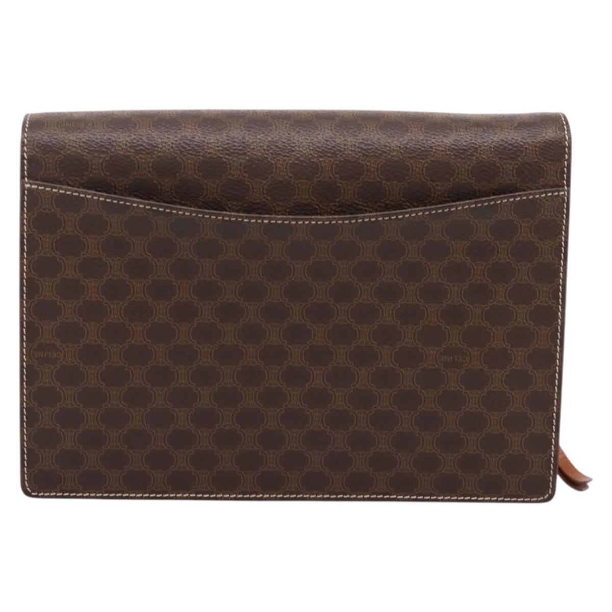 CELINE Macadam Canvas Clutch Bag PVC Leather Brown Gold Auth 205199
