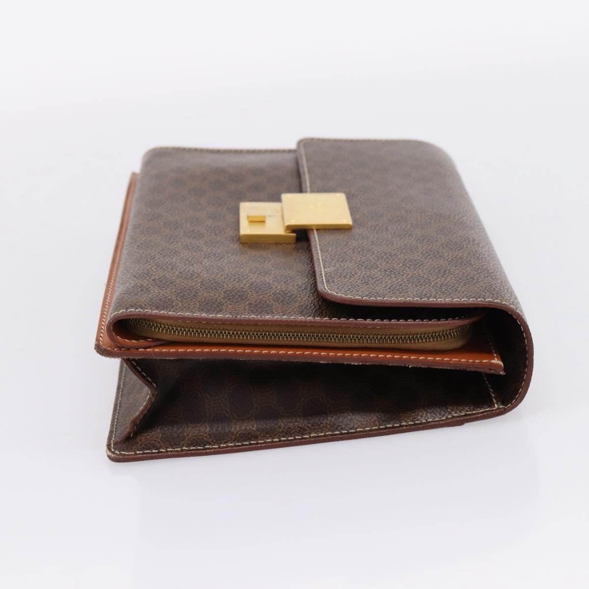 CELINE Macadam Canvas Clutch Bag PVC Leather Brown Gold Auth 205199