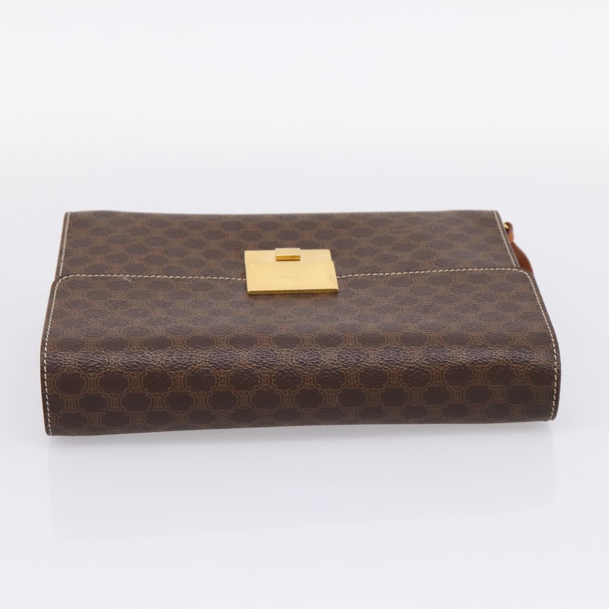 CELINE Macadam Canvas Clutch Bag PVC Leather Brown Gold Auth 205199
