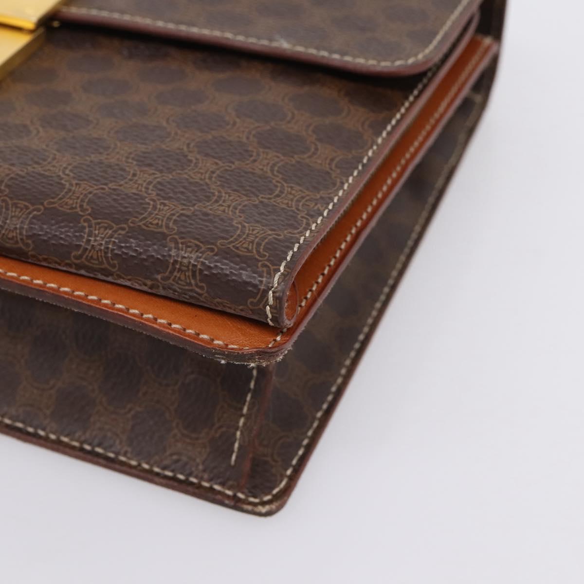 CELINE Macadam Canvas Clutch Bag PVC Leather Brown Gold Auth 205199