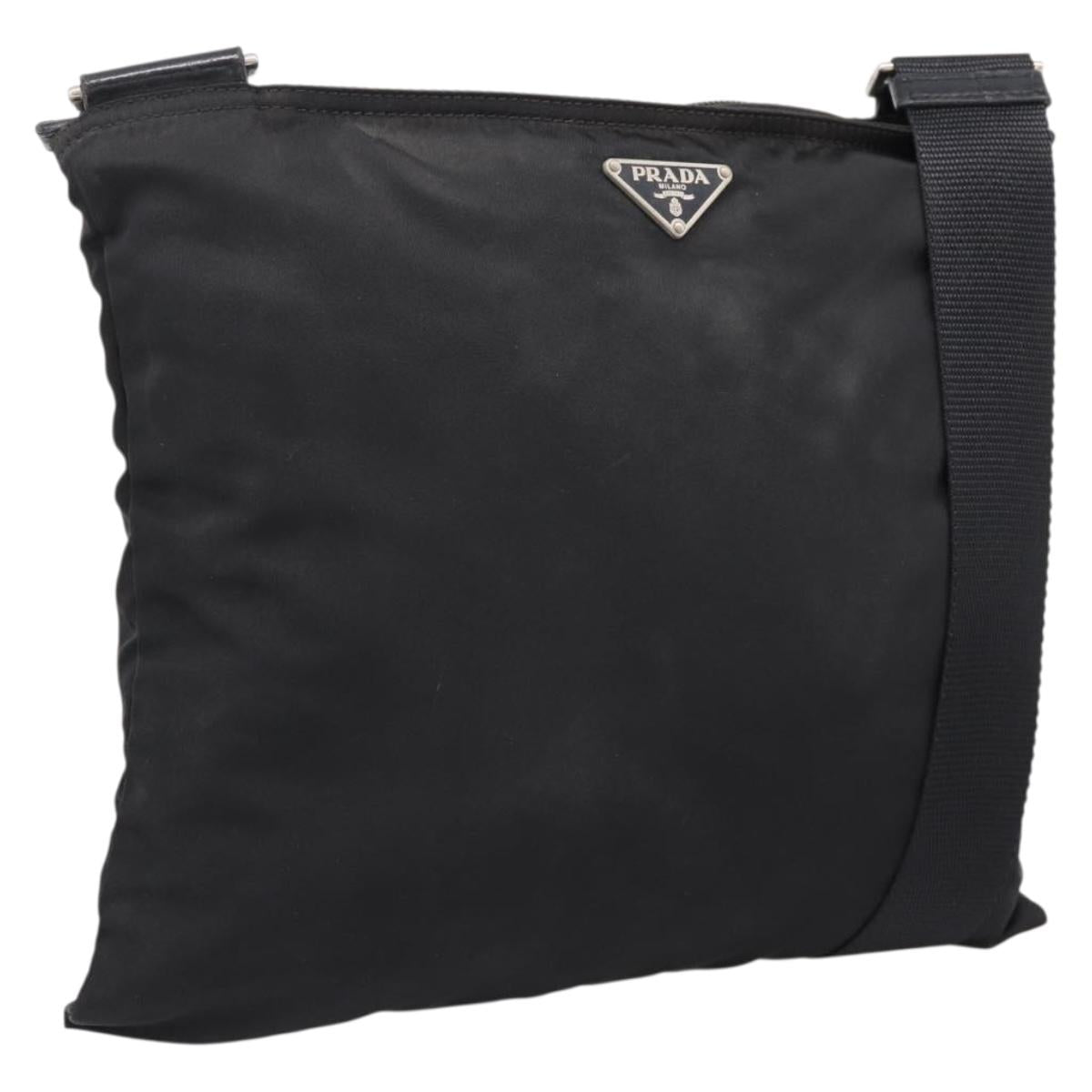 PRADA Shoulder Bag Nylon Black Silver Auth 205200
