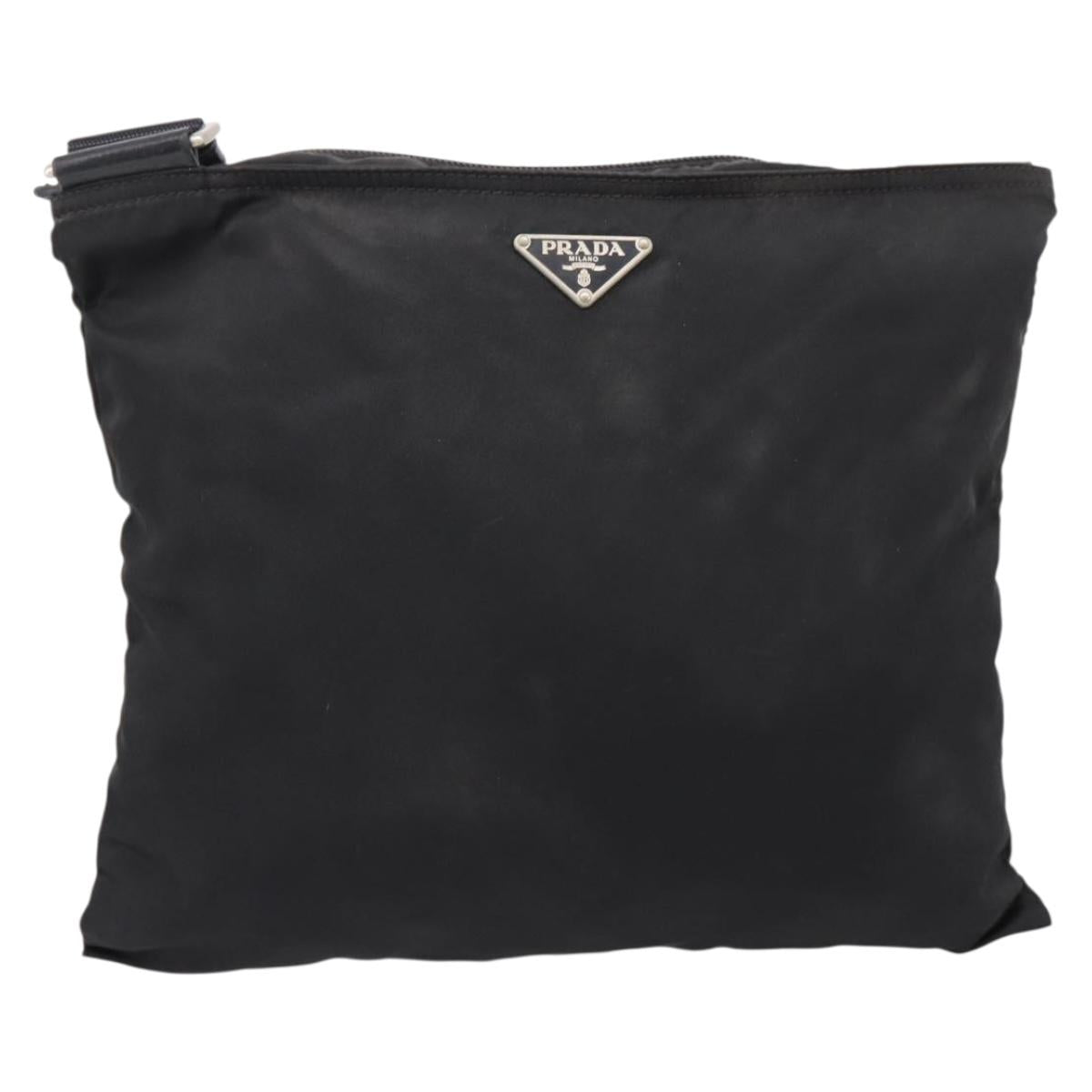 PRADA Shoulder Bag Nylon Black Silver Auth 205200