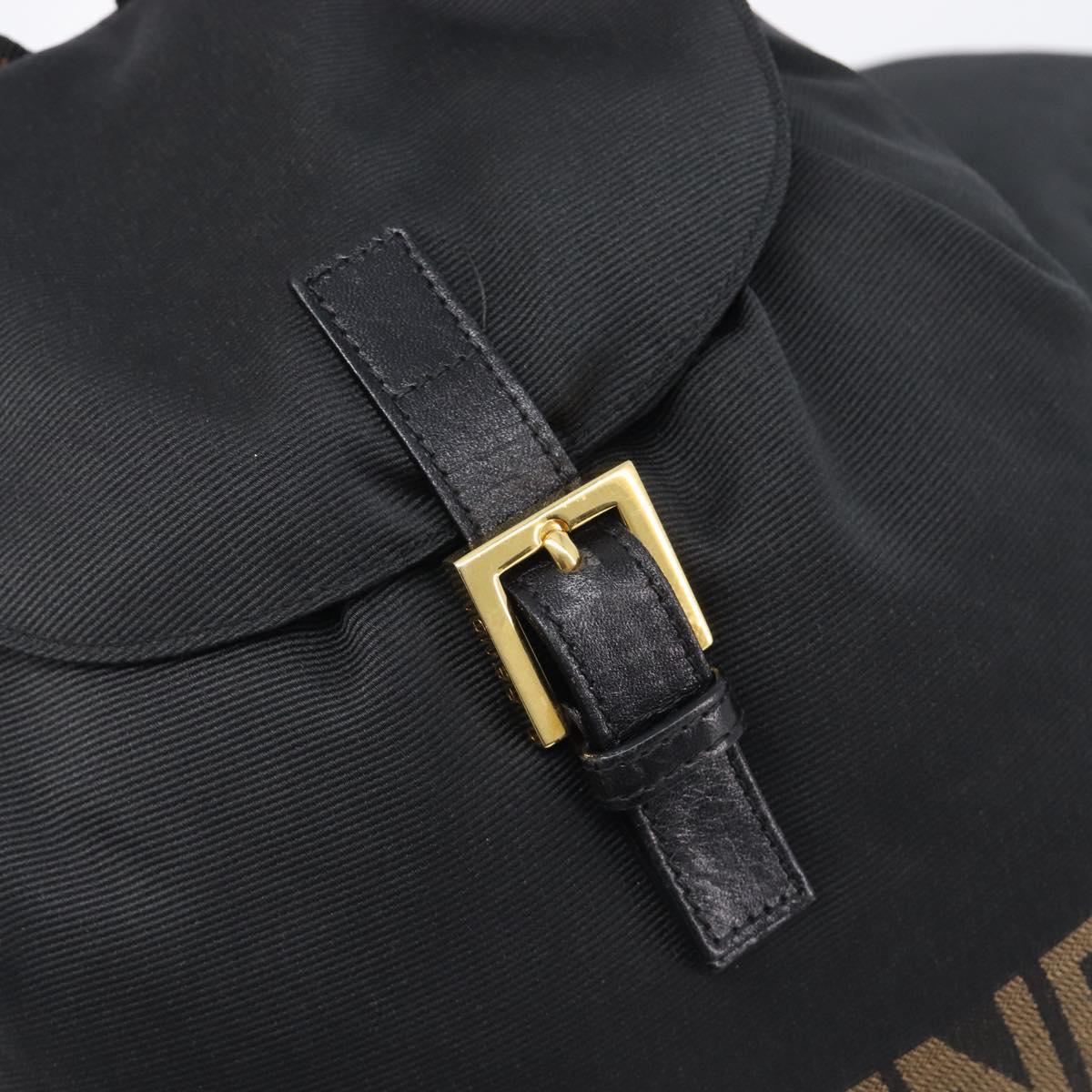 FENDI Backpack Nylon Black Gold Auth 205202A