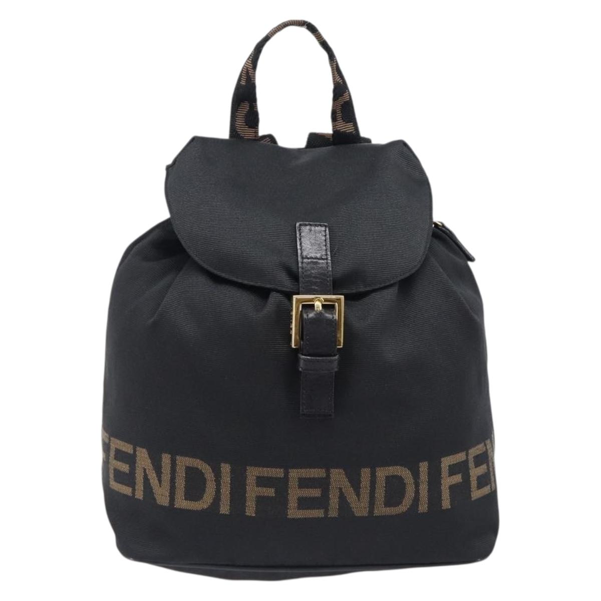FENDI Backpack Nylon Black Gold Auth 205202A