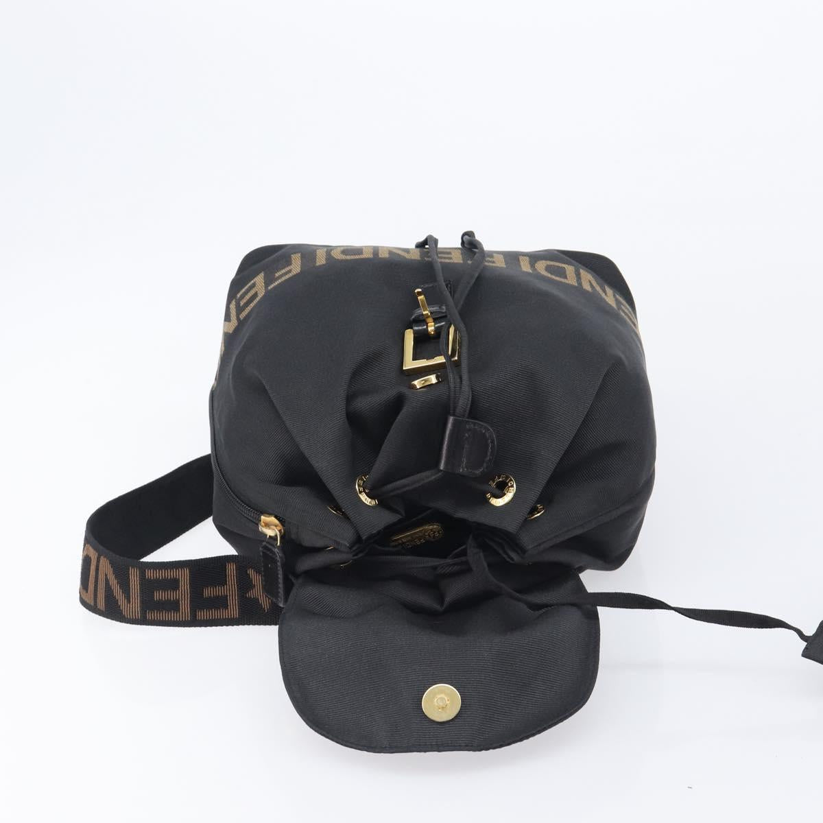 FENDI Backpack Nylon Black Gold Auth 205202A
