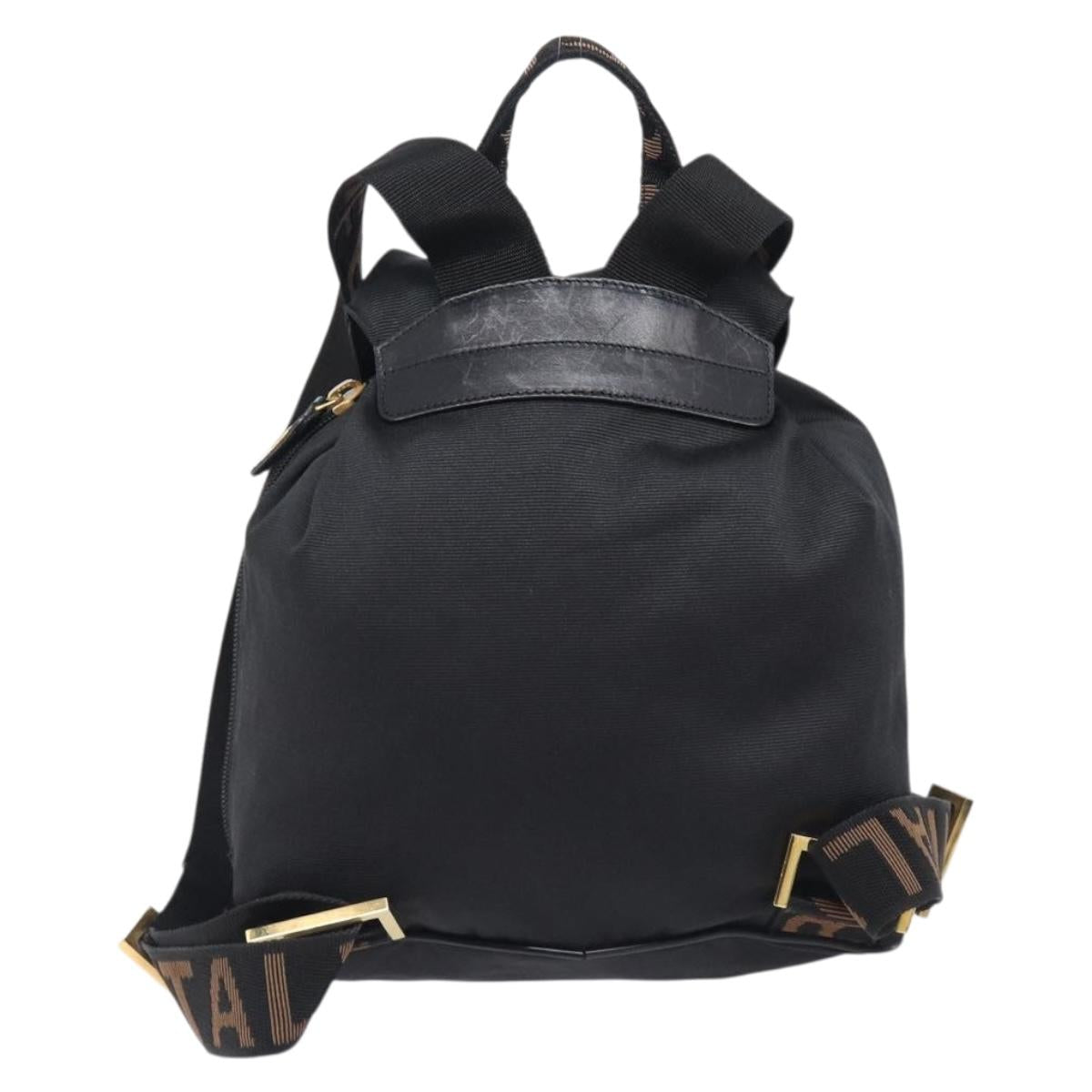 FENDI Backpack Nylon Black Gold Auth 205202A