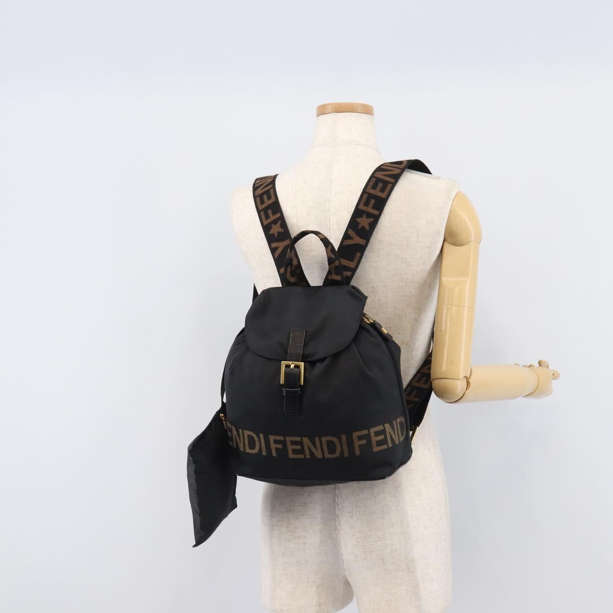 FENDI Backpack Nylon Black Gold Auth 205202A