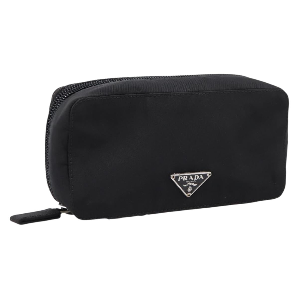 PRADA Pouch Nylon Black Silver Auth 205204A