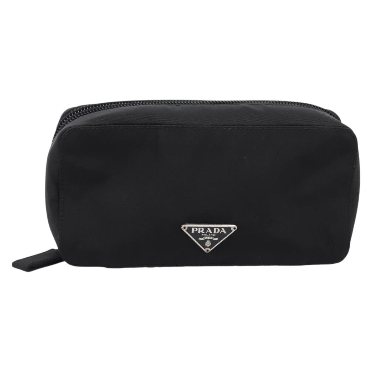 PRADA Pouch Nylon Black Silver Auth 205204A