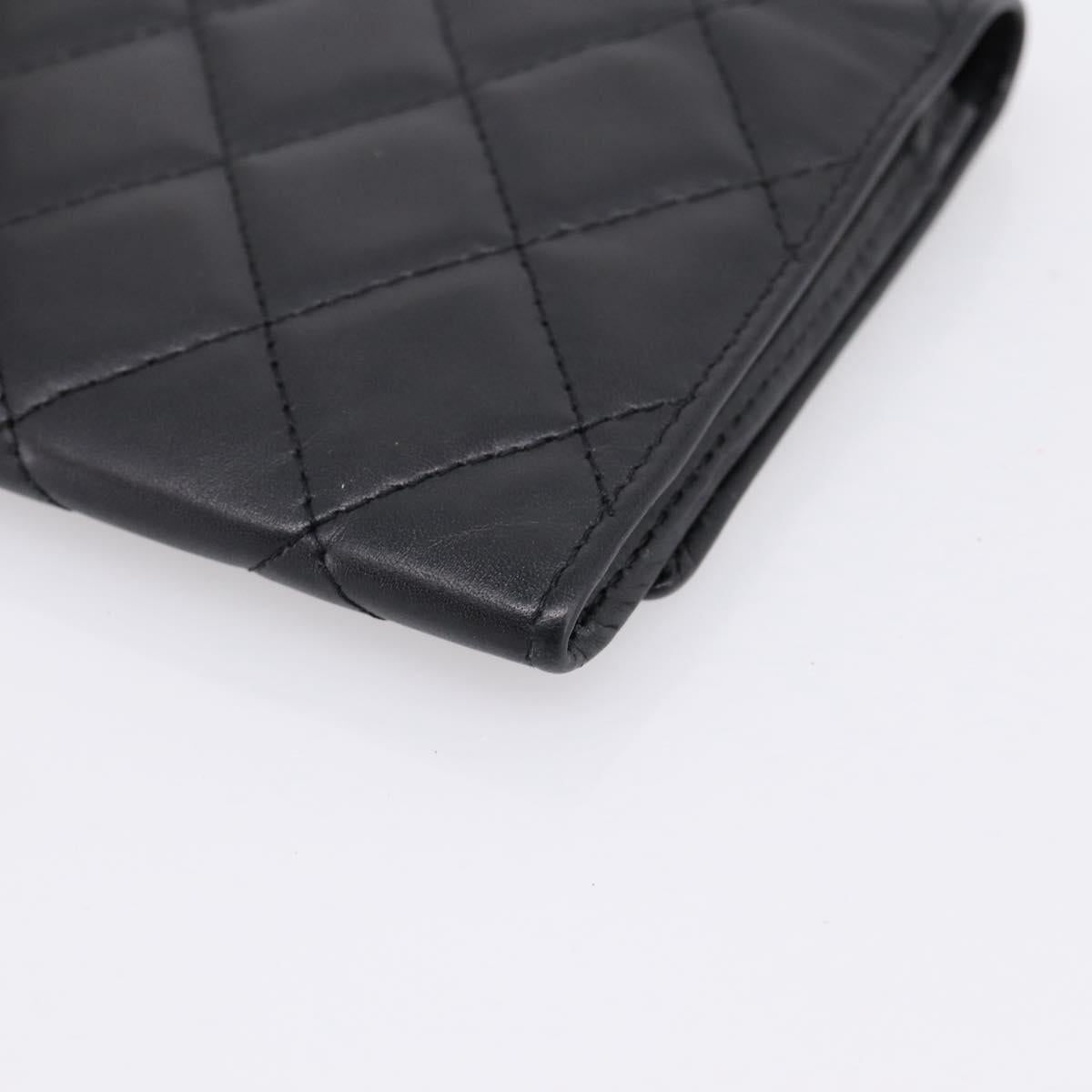 CHANEL Cambon Line Matelasse Wallet Leather Black Silver CC Auth 205206A