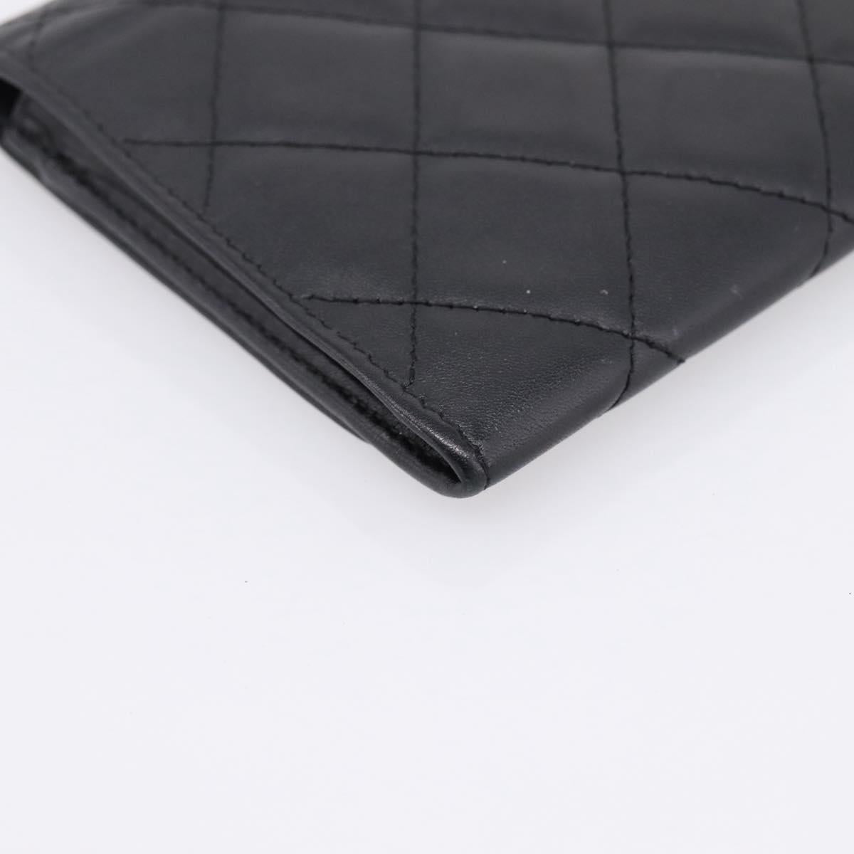 CHANEL Cambon Line Matelasse Wallet Leather Black Silver CC Auth 205206A
