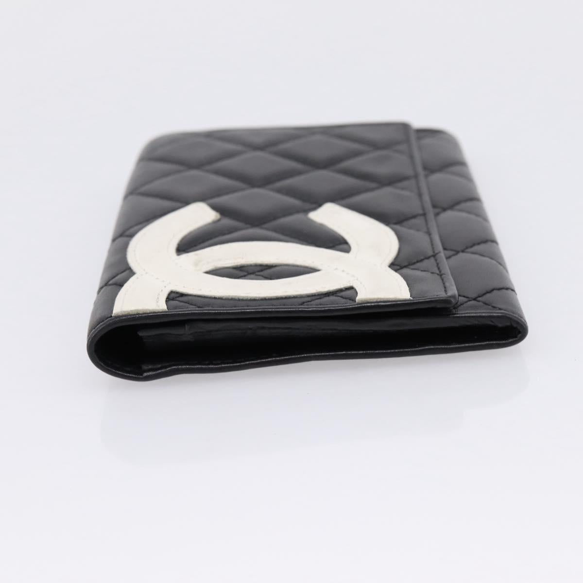 CHANEL Cambon Line Matelasse Wallet Leather Black Silver CC Auth 205206A