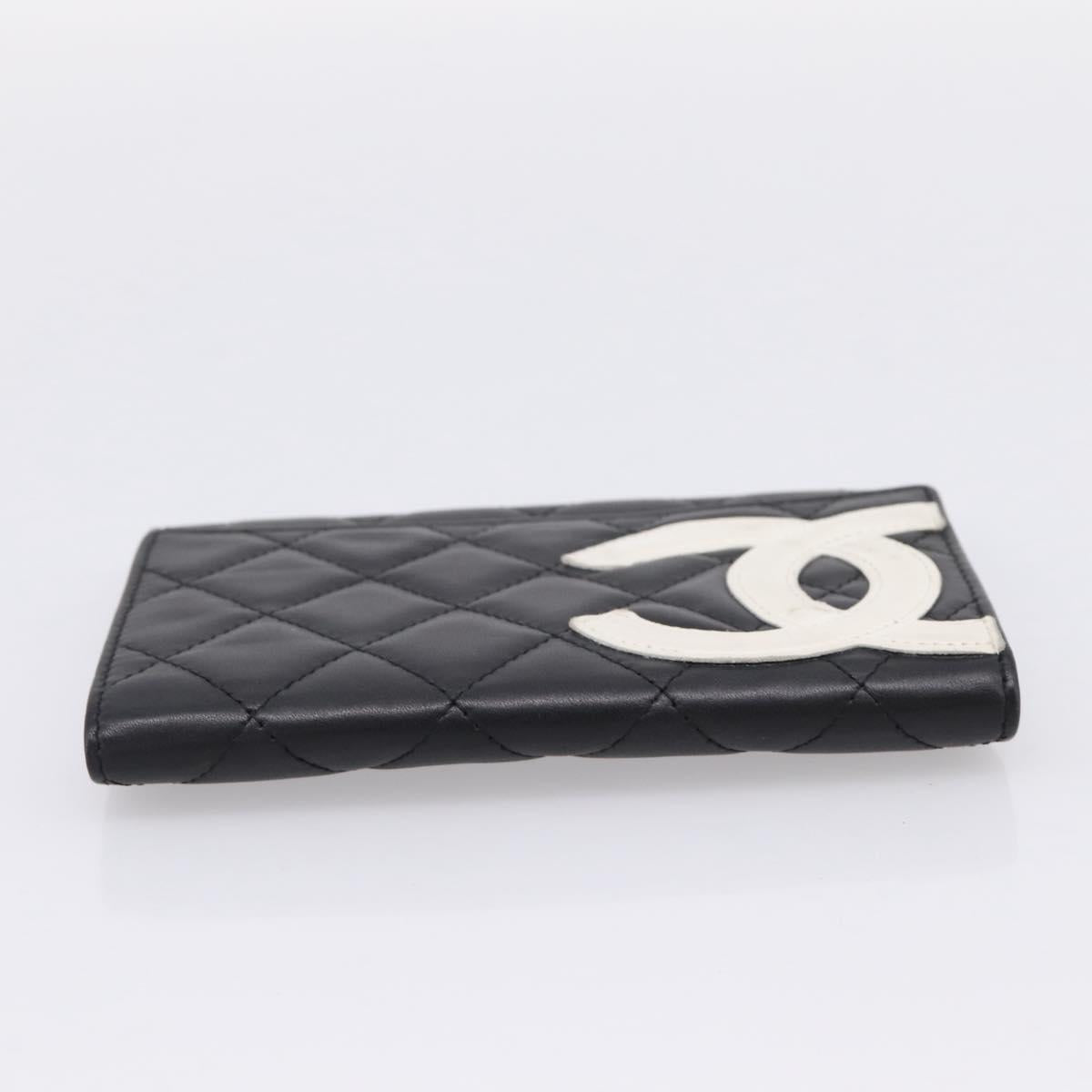 CHANEL Cambon Line Matelasse Wallet Leather Black Silver CC Auth 205206A