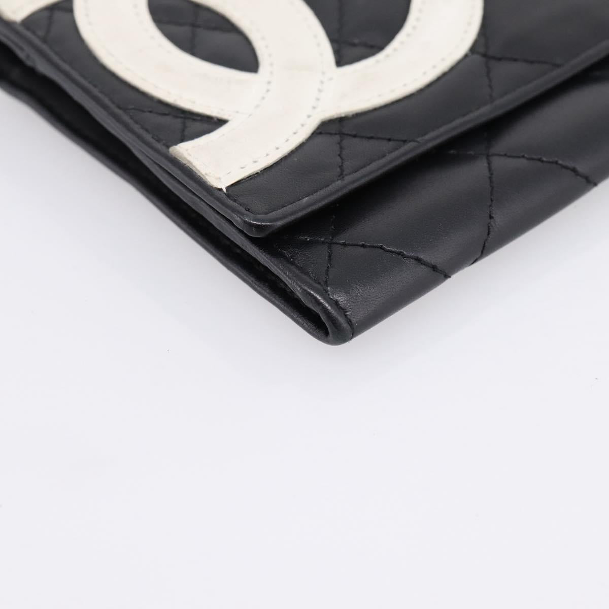 CHANEL Cambon Line Matelasse Wallet Leather Black Silver CC Auth 205206A