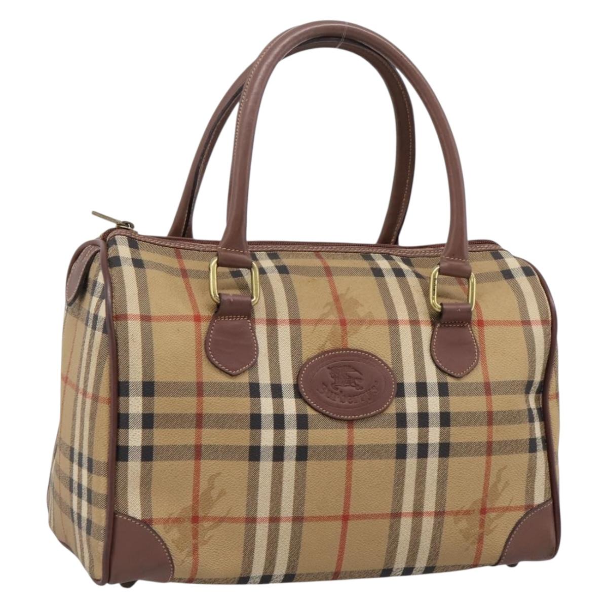 Burberrys Nova Check Hand Bag PVC Beige Gold Auth 205210