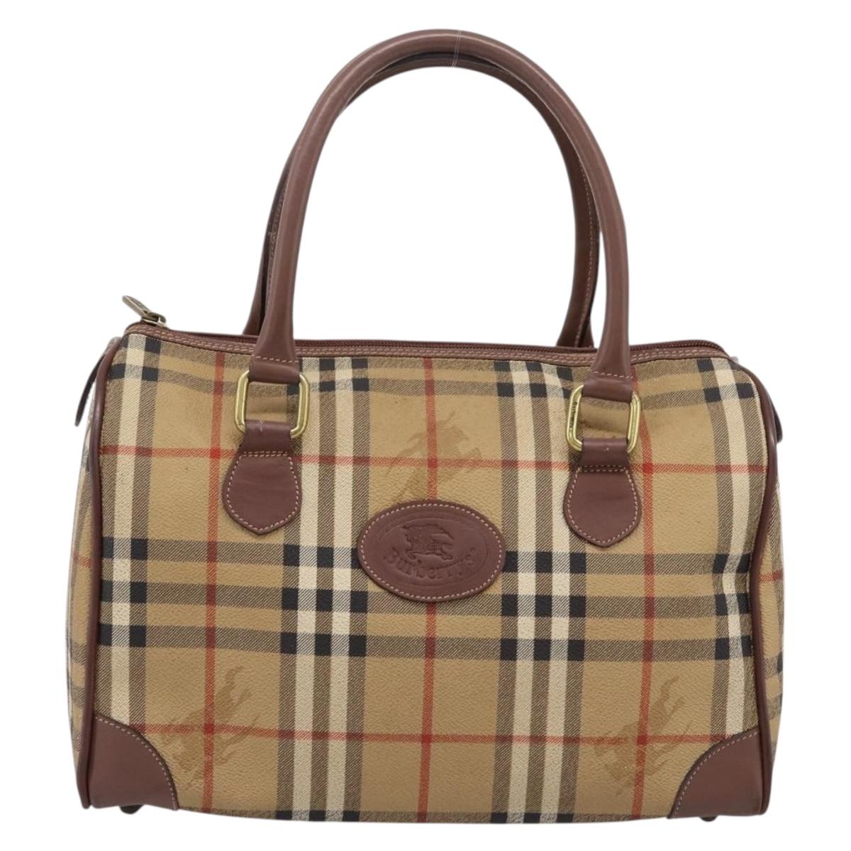 Burberrys Nova Check Hand Bag PVC Beige Gold Auth 205210