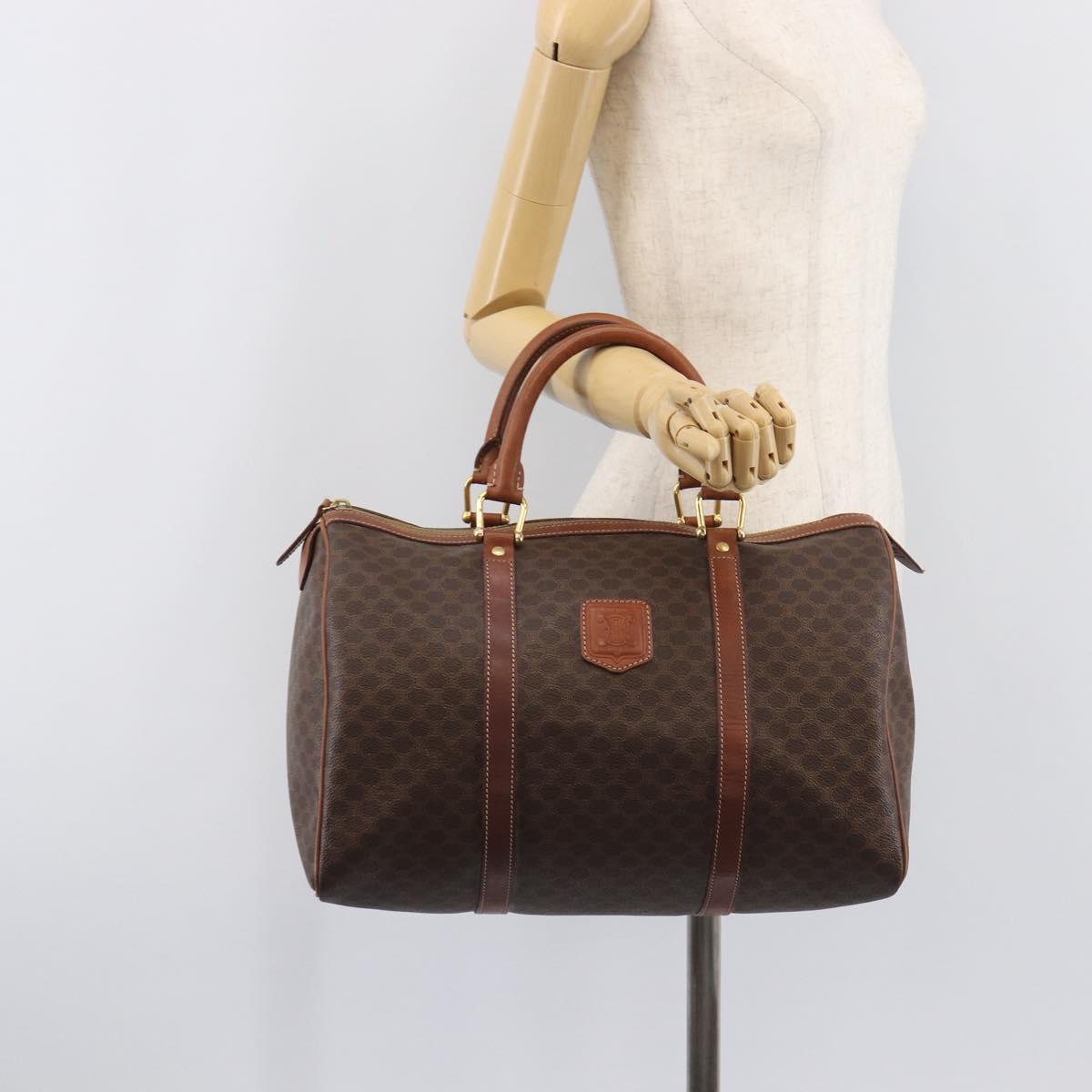 CELINE Macadam Canvas Boston Bag PVC Leather Brown Gold Auth 205213V